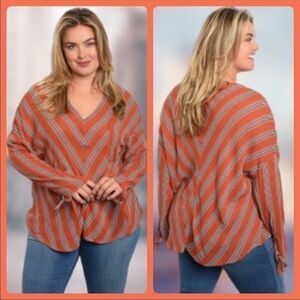 Love Riche Striped Top Brick Orange Dolman